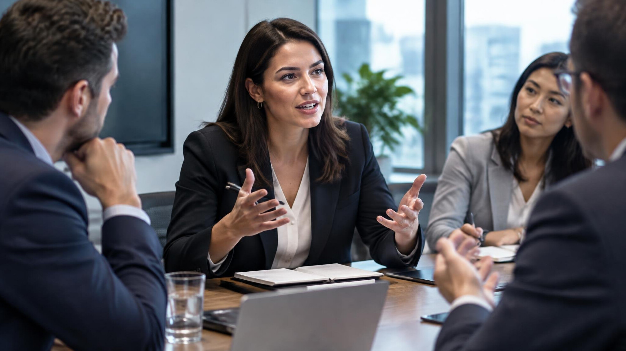 confident woman speaking in meeting